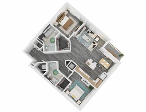 Floor plan for 2 beds, 2 baths, 1072 sqft
