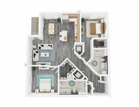 Floor plan for 2 beds, 2 baths, 1174 sqft