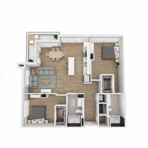 Floor plan for 2 beds, 2 baths, 1205 sqft