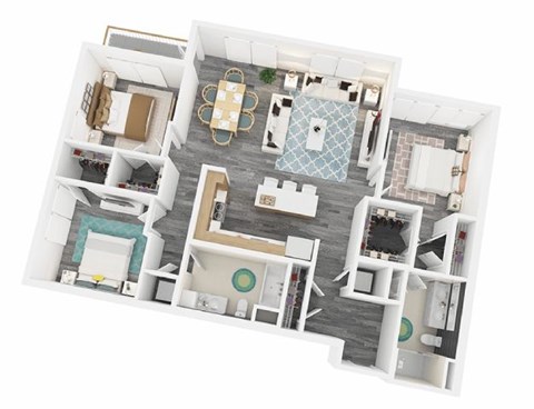 Floor plan for 3 beds, 2 baths, 1414 sqft