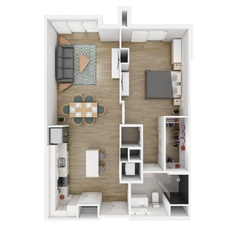 Floor plan for 1 bed, 1 bath, 790 sqft