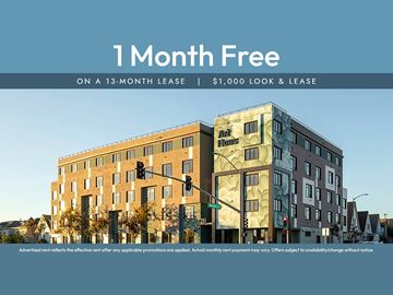 Oakland apartment for rent - A building advertises a 1 month free on a 13-month lease.