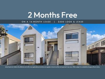 Oakland apartment for rent - A promotional image for a 14-month lease with a $500 look and lease offer.