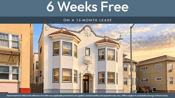 Oakland apartment for rent - A building with a sign that says "6 Weeks Free on a 13-month lease".