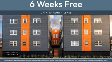 Oakland apartment for rent - A building advertises a 6 weeks free offer on a 13-month lease.
