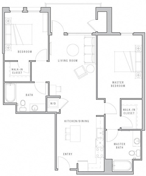Floor plan for 2 beds, 2 baths, 1092 sqft