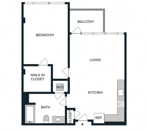 Floor plan for 1 bed, 1 bath, 810 sqft