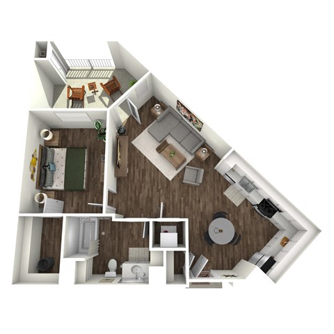 Floor plan for 1 bed, 1 bath, 756 sqft
