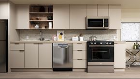 Los Angeles apartment for rent - A modern kitchen with a stainless steel dishwasher and oven at Skyview Sunset Apartments, Los Angeles, California