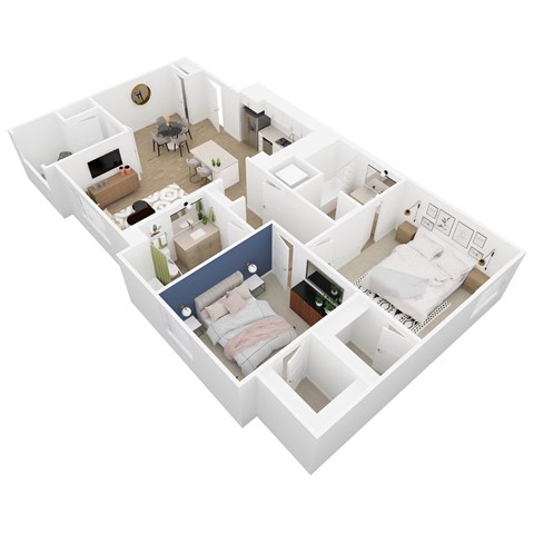Floor plan for 2 beds, 2 baths, 1016 sqft