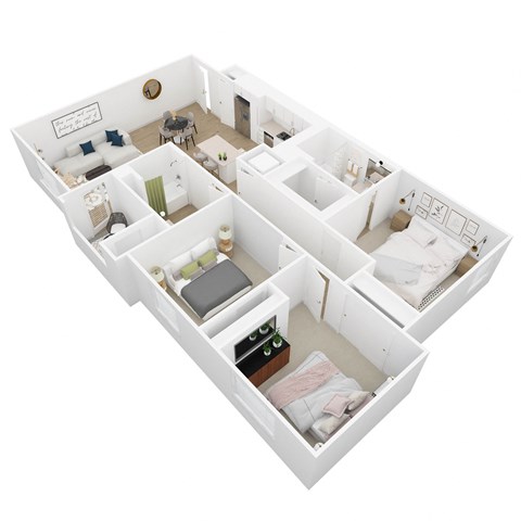Floor plan for 3 beds, 2 baths, 1187 sqft
