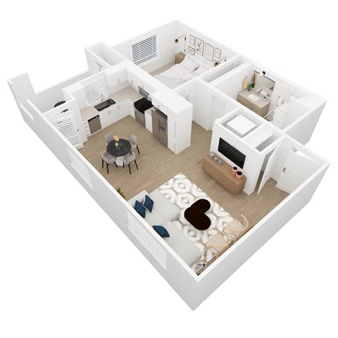 Floor plan for 1 bed, 1 bath, 673 sqft