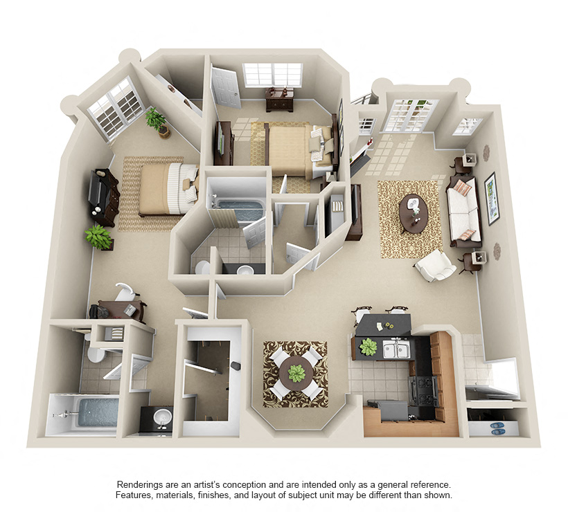 Floor plan for 2 beds, 2 baths, 1180 sqft