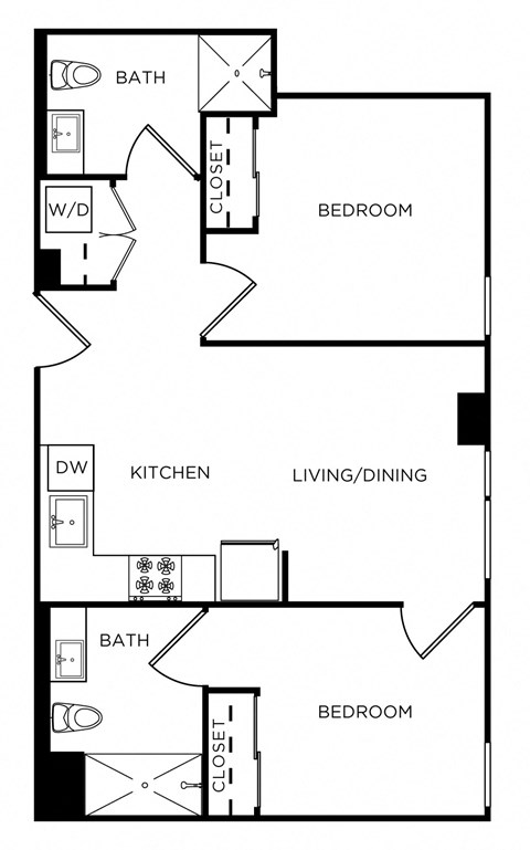 Floor plan for 2 beds, 2 baths, 753 sqft