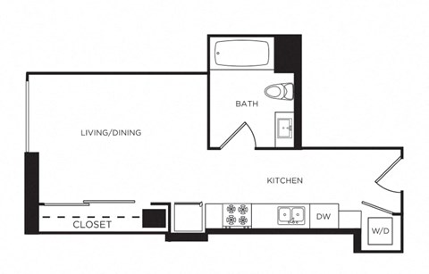 Floor plan for studio, 1 bath, 420 sqft