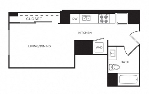 Floor plan for studio, 1 bath, 416 sqft