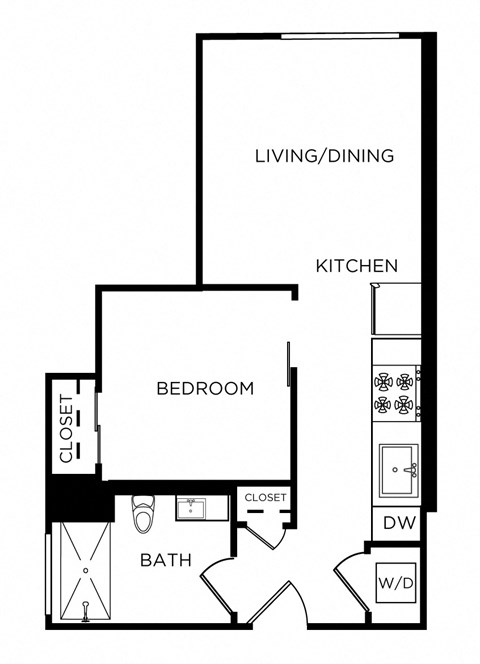 Floor plan for 1 bed, 1 bath, 526 sqft