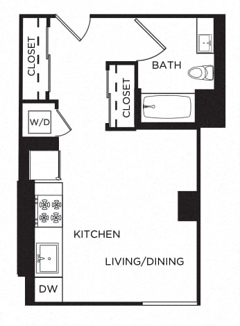 Floor plan for studio, 1 bath, 453 sqft