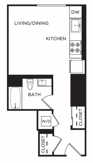 Floor plan for studio, 1 bath, 477 sqft