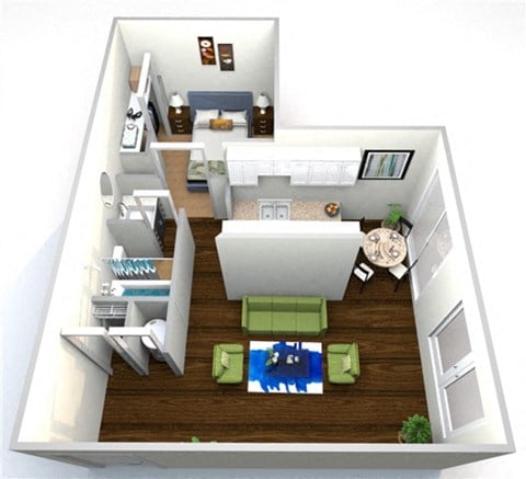 Floor plan for 1 bed, 1 bath, 780 sqft