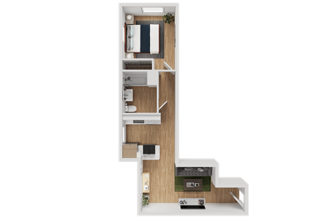 Floor plan for 1 bed, 1 bath, 540 sqft