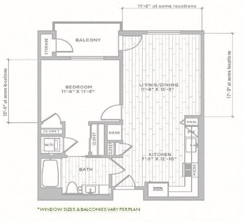 Floor plan for 1 bed, 1 bath, 759 sqft
