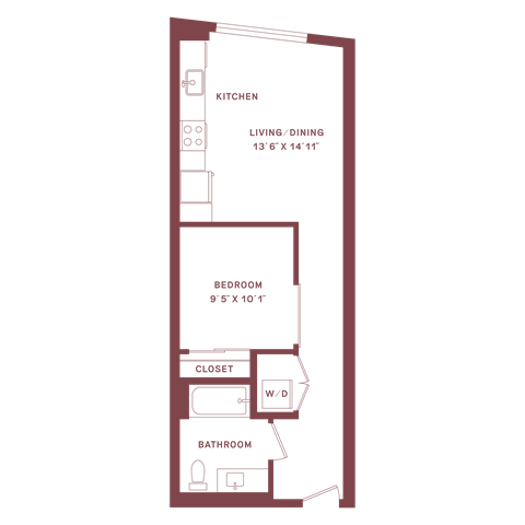 Floor plan for 1 bed, 1 bath, 550 sqft