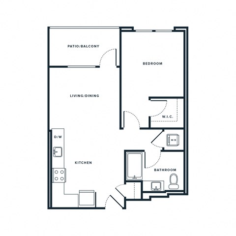 Floor plan for 1 bed, 1 bath, 676 sqft