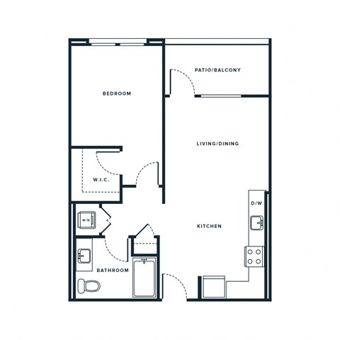 Floor plan for 1 bed, 1 bath, 705 sqft