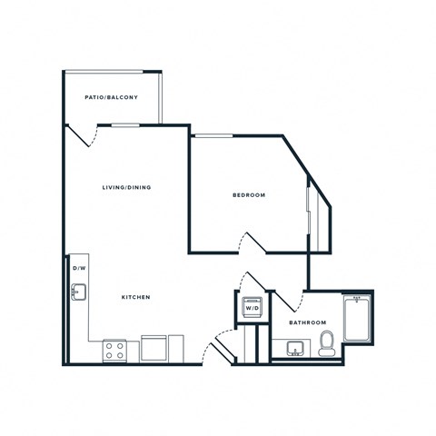 Floor plan for 1 bed, 1 bath, 726 sqft