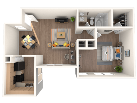 Floor plan for 1 bed, 1 bath, 725 sqft