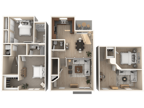Floor plan for 3 beds, 2.5 baths, 1625 sqft