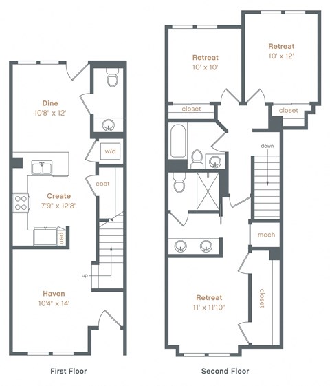 Floor plan for 3 beds, 2.5 baths, 1428 sqft