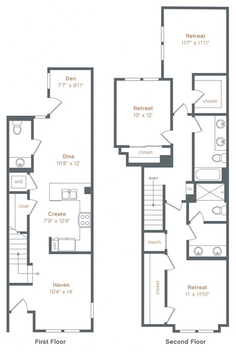 Floor plan for 3 beds, 2.5 baths, 1691 sqft
