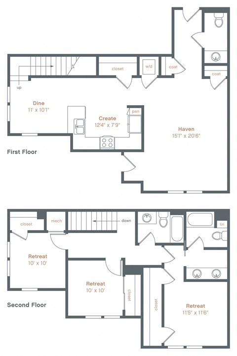 Floor plan for 3 beds, 2.5 baths, 1717 sqft