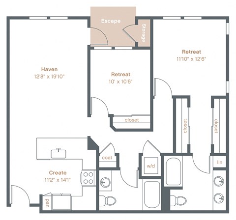 Floor plan for 2 beds, 2 baths, 1113 sqft