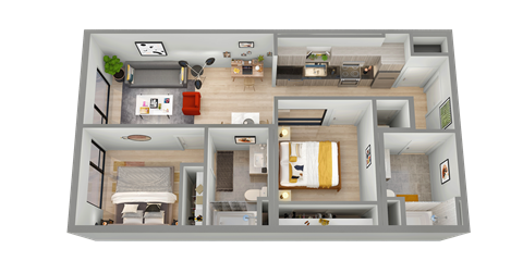 Floor plan for 2 beds, 2 baths, 850 sqft