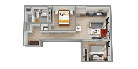Floor plan for 2 beds, 1 bath, 777 sqft