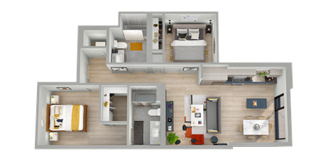 Floor plan for 2 beds, 2 baths, 953 sqft