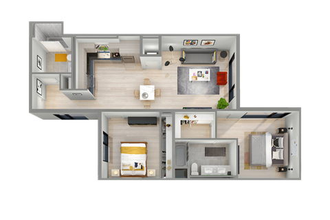 Floor plan for 2 beds, 2 baths, 1115 sqft