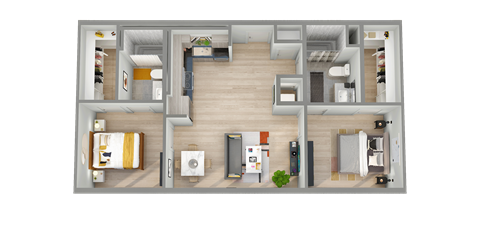 Floor plan for 2 beds, 2 baths, 913 sqft