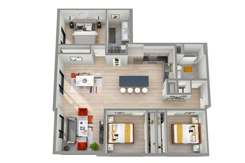 Floor plan for 3 beds, 2 baths, 1333 sqft
