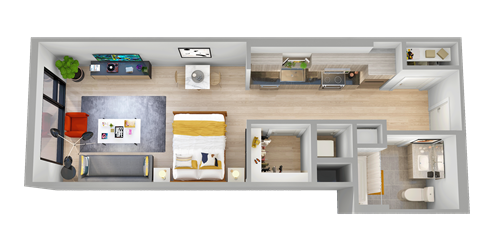 Floor plan for studio, 1 bath, 561 sqft