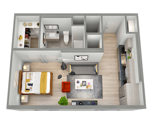 Floor plan for studio, 1 bath, 551 sqft
