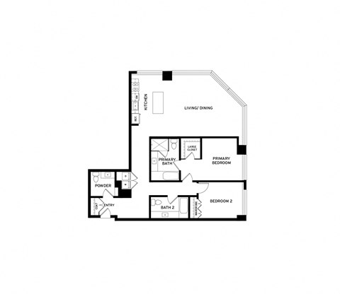 Floor plan for 2 beds, 2.5 baths, 1429 sqft