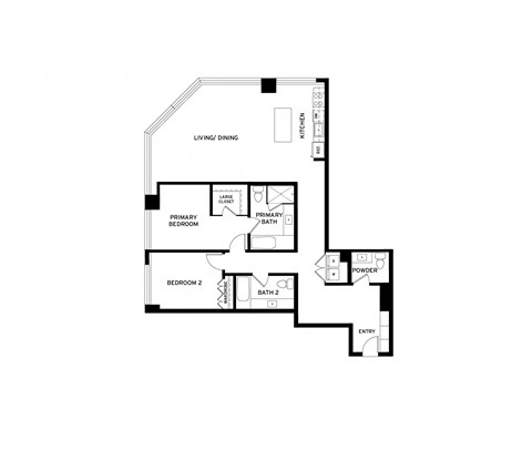 Floor plan for 2 beds, 2.5 baths, 1540 sqft