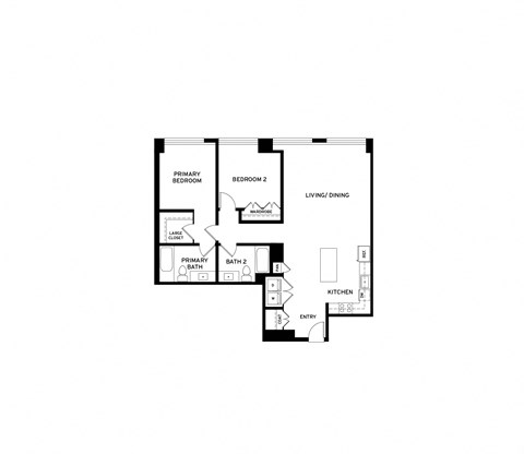 Floor plan for 2 beds, 2 baths, 1087 sqft