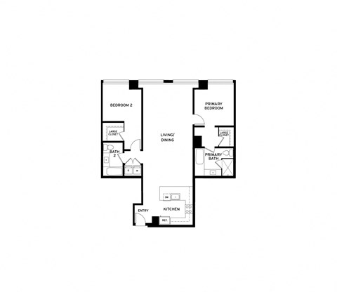 Floor plan for 2 beds, 2 baths, 1290 sqft