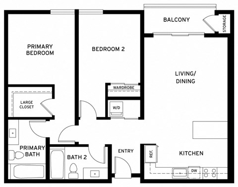 Floor plan for 2 beds, 2 baths, 1066 sqft