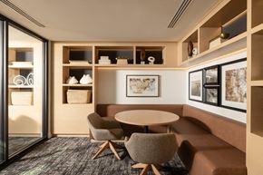 Mountain View apartment for rent - A modern dining area with a round table and chairs.